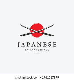 X Sun Samurai Katana Ninja Logo Vector Vintage Illustration Design Japanese Culture Heritage