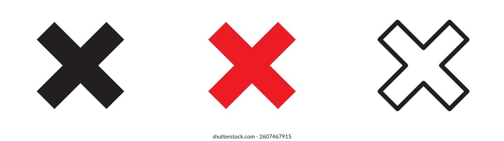 X symbol variations, black, red, and outline cross marks