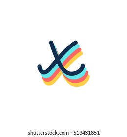 X type retro colors hand writing alphabets