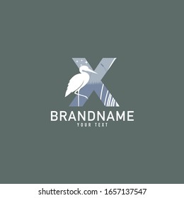 "X" Typographic Vector Icon Illustration. Heron Logo