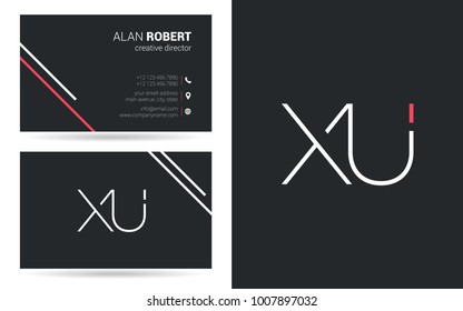 X & U joint stroke logo design with business card template
