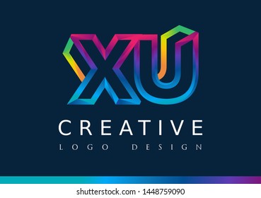 X U Logo. XU Letter Design Vector with Magenta blue and green yellow color