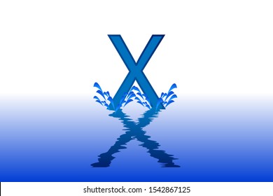 X uppercase letter with water reflection effect vector illustration. Wavy letter design for logo, emblem, label, card, company name, business or web page graphic element.