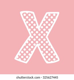 X vector alphabet letter with white polka dots on pink background