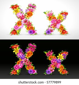 X, vector colorful flower font