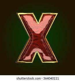 x vector golden letter with red wood