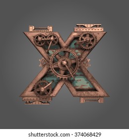 x vector rusted letter with gears