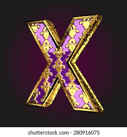 x vector violet letter with gold