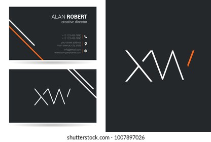 X & W joint stroke logo design with business card template