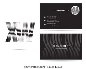 X & W waves joint logo design with business card template