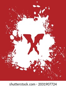 X - White and red, alphabet with a splash and spray effect.