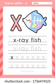 x x-ray fish : Alphabet A-Z tracing letters worksheet - Exercises for kids
