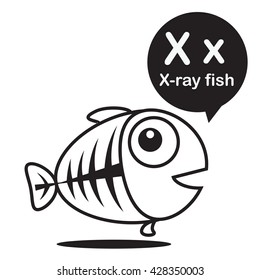 X X-ray fish animal cartoon and alphabet for children to learning and coloring page vector illustration eps10