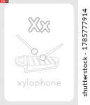 X for Xylophone Alphabet  with illustration for Tracing Worksheet, Exercises for kids 