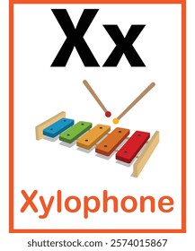 X for xylophone vector worksheet for kids