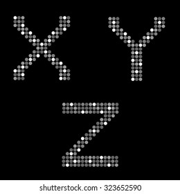 X Y Z letters. Creative logo set, silver alphabet