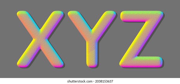 X, Y, Z letras. Arte Voxel. Elementos de diseño. Ilustración vectorial 3d.