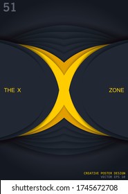 The X zone. 3D abstract background. Stylized paper cut style poster. Multilayer and stepped relief. Vector illustration