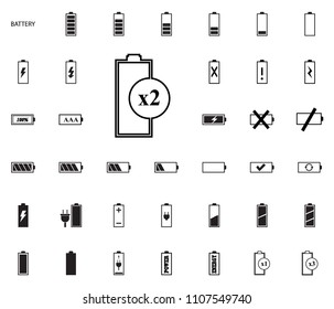 x2 status battery icon. Battery vector illustration icons set
