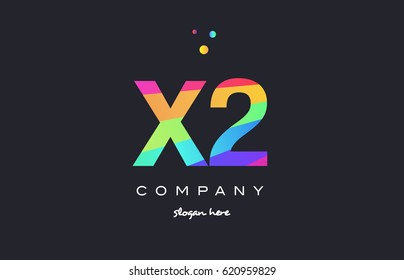 X2 x 2 two letter number combination creative color green orange blue magenta pink company logo vector icon spectrum