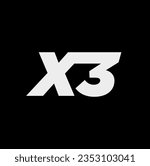 X3 typography vector icon with gray color.