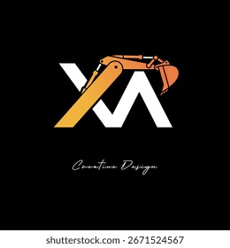 Logotipo de la construcción del brazo del excavador de XA - diseño atrevido de la marca de la letra del Industrial para el equipo pesado, marca del contratista e identidad moderna de la ingeniería	
