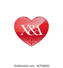 X&A initial letter logo with ornament heart shape
