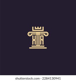 Logotipo de monograma inicial XA para la firma de abogados con diseño de imagen de la corona del pilar