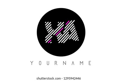 XA Letter Logo Design with White Lines and Black Circle Vector Illustration
