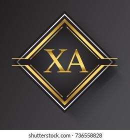 XA Letter logo in a square shape gold and silver colored geometric ornaments.