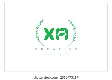 XA letters eco logo with leaf. Fresh nature and healthy leaf logo design.