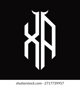 XA Logo monogram with horn shape isolated black and white design template on black background