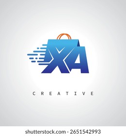 XA Shopping Monogram – Entrega rápida Logotipo de comercio electrónico con el icono del bolso y la marca digital para la tienda en línea, venta al por menor e identidad logística

