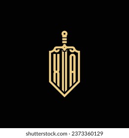 XA vintage shield and sword initial logo in high quality professional design that will print well across any print media