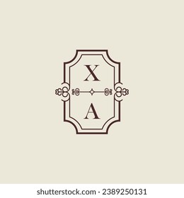 Logotipo inicial de boda vintage de XA en un diseño profesional de alta calidad que se imprimirá en cualquier medio impreso