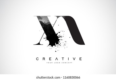 XA X A Letter Logo Design with Black Ink Watercolor Splash Spill Vector Illustration.