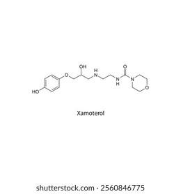 Xamoterol flat skeletal molecular structure beta agonist drug used in heart failure treatment. Vector illustration scientific diagram.