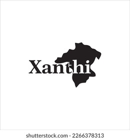 Xanthi map and black lettering design on white background