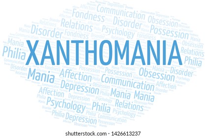 Xanthomania word cloud. Type of mania, made with text only.