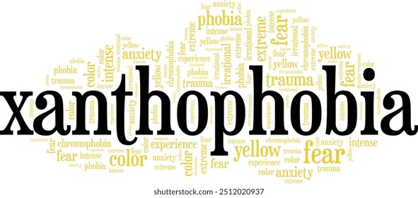 Xantofobia: Medo da Cor Amarelo palavra nuvem design conceitual isolado no fundo branco.