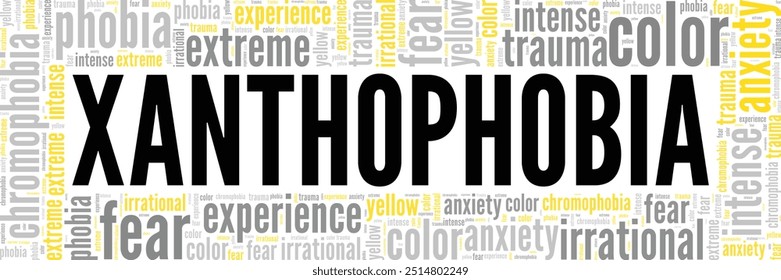 Xanthophobia: Fear of the Color Yellow word cloud conceptual design isolated on white background.
