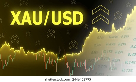 XAUUSD. Ilustración financiera. Concepto de mercado alcista. XAU - código de moneda para una onza troy de oro. Acrónimo USD - Dólar de los Estados Unidos.