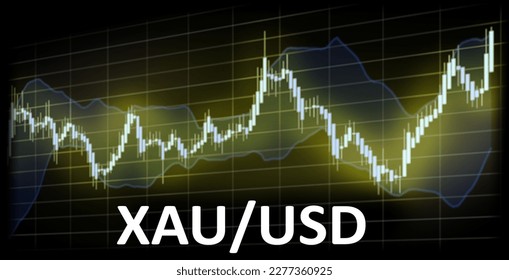 XAUUSD market price. Market graph of heikin-ashi concept. XAU - currency code for one troy ounce of gold. Acronym USD - United States Dollar. Defocused trading screen background.