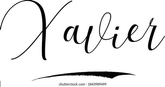 Xavier -Male Name Cursive Calligraphy on White Background