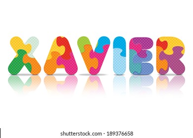 XAVIER written with alphabet puzzle - vector illustration
