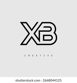 Logotipo de letra criativa XB - Monograma de linha mínima em contorno preto para design de identidade de marca moderno.