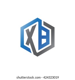 XB initial letters looping linked hexagon logo black gray blue