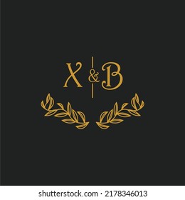 XB initial monogram wedding with creative leaf line
