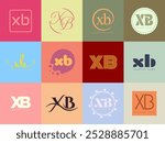 XB logo company template. Letter x and b logotype. Set different classic serif lettering and modern bold text with design elements. Initial font typography. Collection trendy business identity.