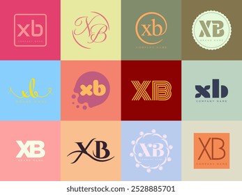 XB logo company template. Letter x and b logotype. Set different classic serif lettering and modern bold text with design elements. Initial font typography. Collection trendy business identity.